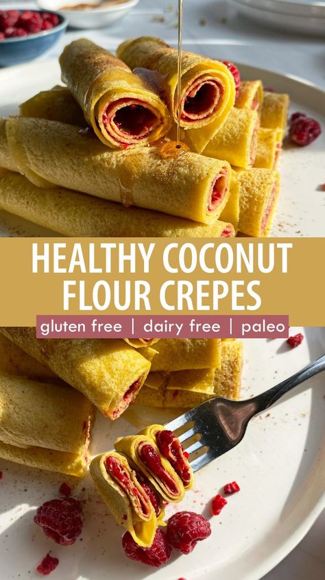 Coconut Flour Crepes Recipes, Grain Free Crepes, Aip Bread, Coconut Flour Crepes, Gluten Free Crepes, Coconut Flour Pancakes, Crepe Recipe, Vegan Gluten Free Desserts, Gf Breakfast