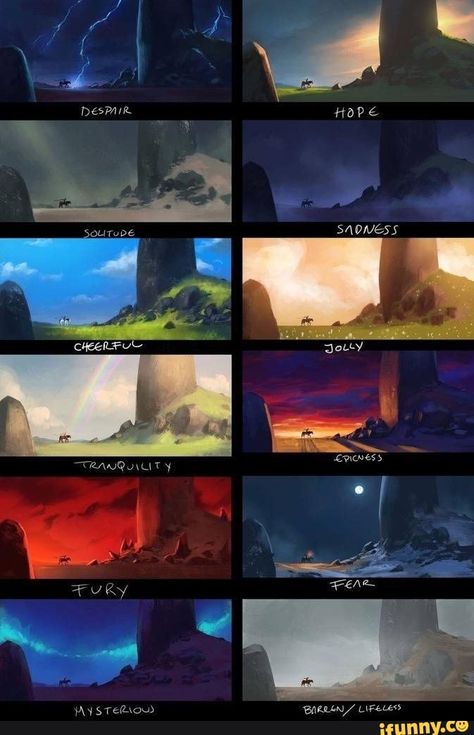 Found on iFunny Digital Painting Tutorials, Concept Art Landscape, Concept Art Tutorial, Color Script, Landscape Concept, Animale Rare, Foto Tips, Trik Fotografi, Cinematic Photography