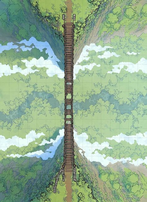 The Rickety Rope Bridge Battle Map | 2-Minute Tabletop Canyon Map Dnd, Jungle Battle Map Dnd, Fantasy Map Bridge, Jungle Dnd Map, Dungeon Maps Dnd, Bridge Map Dnd, 5e Battle Map, Dnd River Map, Ttrpg Battle Map