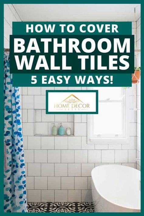 Painted Bathroom Tile Walls, Old Tile Bathroom Makeover, Painting Bathroom Walls, Bathroom Wall Coverings, Diy Wall Tile, Painted Shower Tile, Bathroom Tile Diy, Painting Bathroom Tiles, Bathroom Tile Stickers