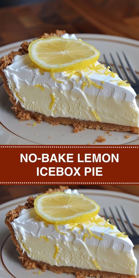 Discover the ultimate no-bake lemon icebox pie recipe! This easy-to-make dessert features a creamy filling with a zesty lemon flavor, all nestled in a graham cracker crust. Perfect for summer gatherings or anytime you crave a refreshing treat. Graham Cracker Lemon Dessert, Lemon Blueberry Icebox Pie, Ultimate Lemon Cake, Things To Make With Lemon Pie Filling, Easy Lemon Icebox Pie Condensed Milk, Lemon Dessert With Graham Cracker Crust, Lemon Icebox Bars, Easy Lemon Desserts No Bake, Lemon Desserts With Graham Cracker Crust