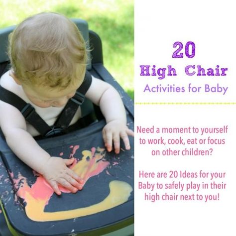 Need a moment to yourself? Here are 20 high chair activities to entertain baby while they sit in their high chair next to you! Highchair Activities For 9 Month Old, High Chair Activities, 10 Month Old Activities, 10 Month Old Baby Activities, Toddler High Chair, Baby Sensory Play, Baby Play Activities, 10 Month Olds, Baby High Chair