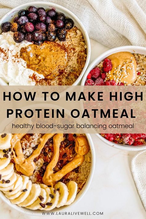 How to Make High Protein Oatmeal High Protein Oatmeal, Protein Overnight Oats, Protein Oatmeal, High Protein Low Calorie, Oatmeal Bowls, Balanced Breakfast, Macro Meals, High Protein Breakfast, Healthy Oatmeal