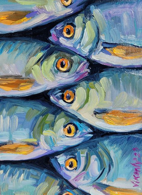 80s Inspired Painting, Paintings Of Glass Objects, Beach Window Art, Painting Over Photographs, Forth Of July Paintings, Oyster Oil Painting, Beach Art Work, Colorful Fish Art, Painted Fish On Wood