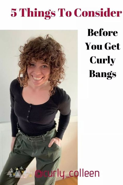 5 Things To Consider Before You Get Curly Bangs | Colleen Charney Damaged Curly Hair, Curly Hair Fringe, Curly Fringe, Wavy Bangs, Wavey Hair, Natural Curly Hair Cuts, Curly Bangs, Medium Curly, Medium Curly Hair Styles