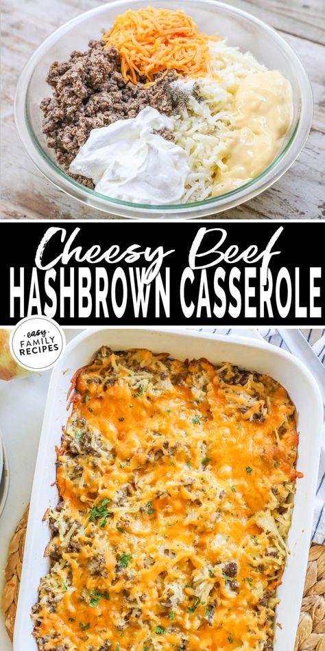 If you love cheesy potato casserole, this ground beef hashbrown casserole recipe is going to be a FAVORITE! Serve it as an all-in-one main dish, as a hearty side dish for a weeknight dinner, or for a potluck or brunch. You’ll love the combination of browned ground beef, creamy sauce, cheddar cheese, and shredded potatoes. A kid-friendly dinner idea made with simple ingredients, with make-ahead options. Quick, easy, and delicious! Ground Beef Hashbrown Casserole, Ground Beef Hashbrown, Beef Hashbrown Casserole, Beef Hashbrown, Hashbrown Casserole Easy, Sauce Cheddar, Hashbrown Casserole Recipe, Ground Beef Casserole Recipes, Cheesy Potato Casserole