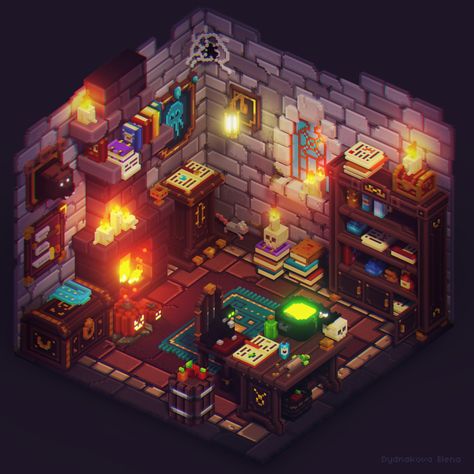 ArtStation - Halloween Magic Room (voxel), Elena Dudnakova Pixel Art Room, 3d Pixel Art, Voxel Games, Pixel Art Anime, Pokemon Video, Magic Room, Best Pokemon, Magical Room, Kare Kare