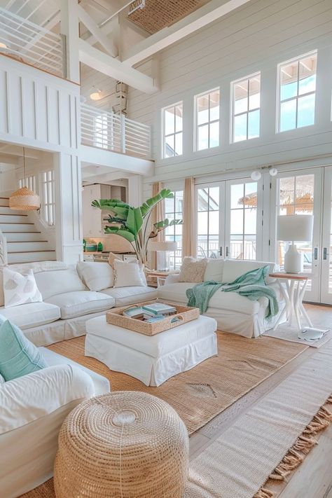 Coastal Cottage Beach House Decor Cute Beach House Living Room, Apartments On The Beach, Beautiful Florida Homes, Hamptons Beach House Interior, Beach Home Outside, Costal Interior Design Home, Clean Beach House Aesthetic, Coastal Country Home, Florida House Decor Interior Design