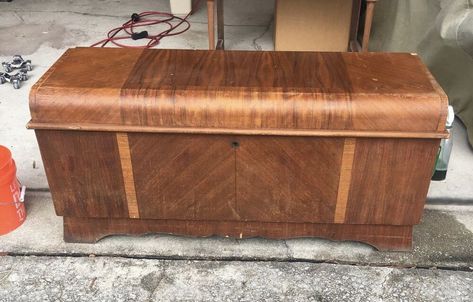 Redo Chest Trunk, Upcycle Cedar Chest Ideas, Refurbished Toy Chest, Painted Blanket Chest Ideas, Cedar Chest Styling, Redoing An Old Cedar Chest, Waterfall Hope Chest Makeover, Cedar Hope Chest Makeover, Refurbished Cedar Chest Ideas