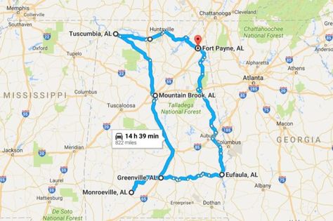 Explore Alabama, Alabama Road Trip, Talladega National Forest, Columbus Mississippi, Alabama Map, Alabama Vacation, Alabama Travel, Road Trip Map, Perfect Road Trip