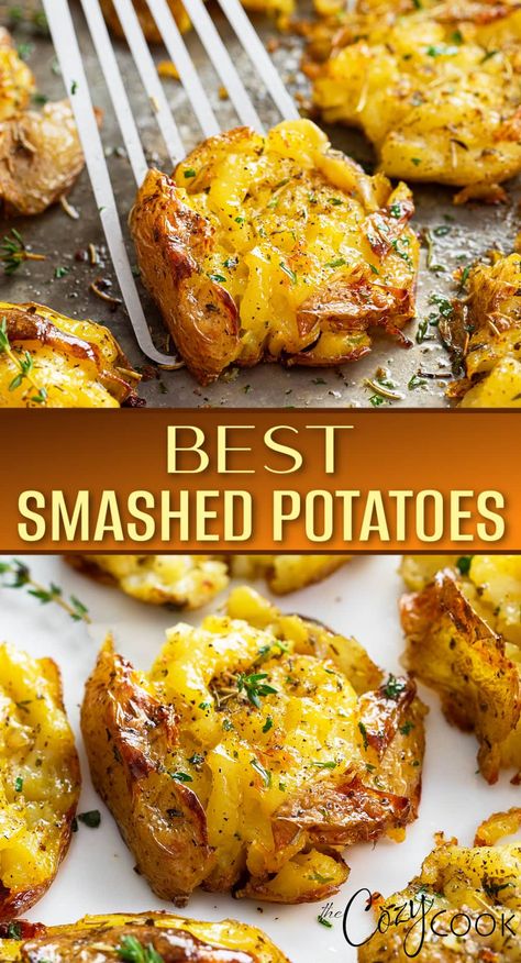 These crispy Smashed Potatoes are easy to oven roast with a buttery herb topping. They're the best easy side dish recipe to serve with chicken, pork, steak, and more! Essen, Russet Potato Recipes, Smashed Potatoes Recipe, Crispy Smashed Potatoes, Steak Side Dishes, Side Dishes For Chicken, Roasted Potato Recipes, Easy Potato Recipes, Pork Steak