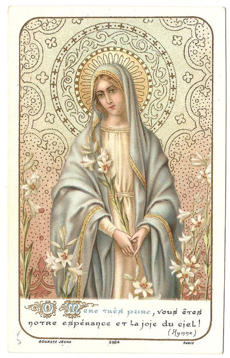 Blessed Mother Virgin Mary with Lilies by VintagePaperAttic Song Of Songs, Vintage Holy Cards, Kartu Doa, Images Of Mary, Perfect Beauty, Catholic Images, Pope John Paul Ii, Blessed Mother Mary, Holy Mary