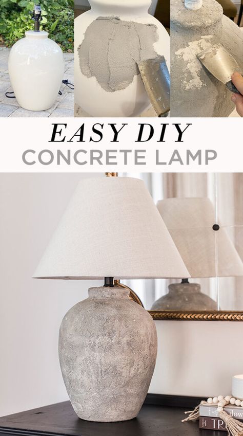 DIY Concrete Lamp Zen Diy Decor, Diy Stone Decor, Thrift Lamp Makeover, Diy Lamp From Vase, Diy Vase Lamp, Stone Lamp Diy, Diy Organic Modern Decor, Organic Modern Table Decor, Diy Ceramic Lamp Base