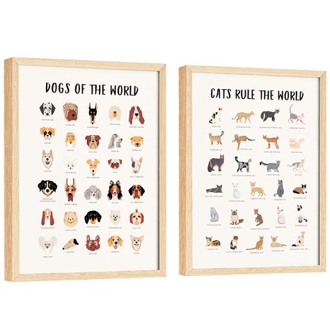 PRICES MAY VARY. CAT BREED POSTER AND DOG BREED IDENTIFICATION CHART: The cat pictures wall decor can become the great gifts for cat lovers because cute cat breed pictures will blow your mind. The artwork of dog poster will give off cute yet mystical decorations PET PORTRAIT: Thanks to cat breed poster and dog breed art, you can have knowledge about all dog and cat identification in the world. Puppy nursery art and kitty cat poster can cover your house by lovely painting. PREMIUM SET FOR DOG WAL Puppy Room Decor, Puppy Themed Nursery, Dog Nursery Theme, Dog Themed Nursery, Vintage Dog Art, Puppy Nursery Theme, Dog Breed Poster, Dog Nursery Decor, Cat Breeds Chart