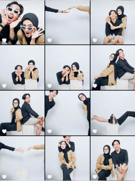 ... Photo Studio Couple Pose, Couple Self Photo Studio, Gaya Foto Couple Studio, Self Shoot Studio Poses, Foto Studio Couple Casual, Self Photo Studio Pose, Pose Foto Studio, Studio Couple Photoshoot Ideas, Ide Foto Studio