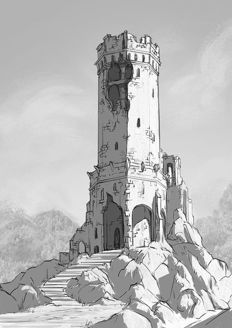 Old tower, Bogna Gawrońska on ArtStation at https://www.artstation.com/artwork/b0z2o Fantasy Structures Concept Art, Building Forms, Landscape Design Drawings, Level Design, Landscape Architecture Design, Architecture Design Concept, Fantasy Castle, Building Art, Fantasy City