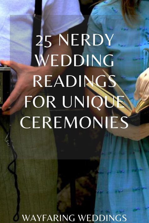 It’s really hard to find nerdy and unique wedding readings that aren’t lame or played out. I really tried to find the readings I thought were the best and that could be incorporated into a larger wedding theme.   Many of these are really cool AND beautiful. I hope you find what you’re looking for! Lotr Wedding Vows, Nerdy Wedding Vows To Husband, Unique Wedding Ceremony Readings, Lotr Wedding Quotes, Unique Wedding Ideas Ceremony, Atla Themed Wedding, Supernatural Themed Wedding, Nerdy Wedding Readings, Disney Wedding Readings