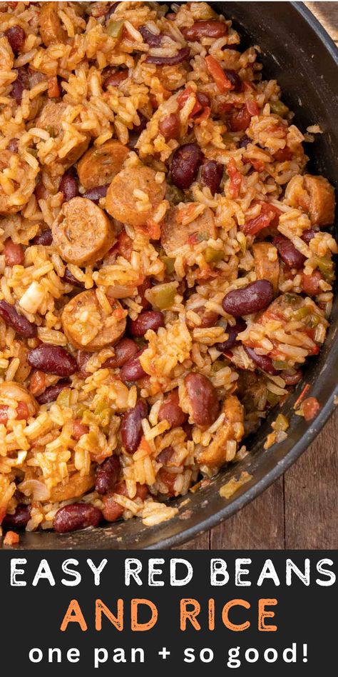 Red Beans and Rice with Andouille Sausage is an easy one pot meal perfect for busy weeknights! Keilbasa Recipes Healthy Easy Dinners, Red Beans Rice Sausage, Red Bean And Sausage Recipes, Red Bean Rice And Sausage, Red Beans And Rice Recipe With Sausage, Red Beans Sausage And Rice Recipe, Sausage Rice Beans, Sausage Rice And Beans Recipes, Quick Red Beans And Rice With Sausage