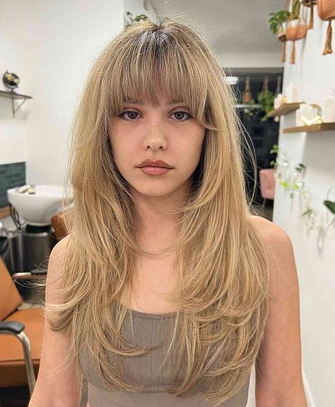 55 Best Layered Hair with Bangs for 2023 Long Hair Half Up Half Down With Bangs, Midi Length Hairstyles, Long Layered Haircuts Shag, Butterfly Haircut With Full Bangs, Long Choppy Layers With Bangs, Mid Length Hair With Fringe Bangs, Long Blonde Bangs, 70’s Shag Haircut, Bangs And Medium Length Hair