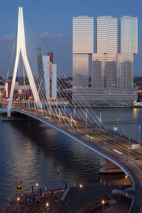 Erasmus Bridge by Ben van Berkel Rem Koolhaas, Futurism, Netherlands Tourism, Vertical City, Rotterdam Netherlands, Netherlands Travel, South Bank, Voyage Europe, Foto Tips