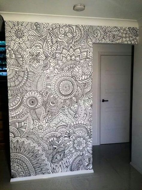 Doodle Art, Modele Zentangle, Colouring Wall, صفحات التلوين, Wall Drawing, Mandala Drawing, Wall Paint, Mandala Design, Wall Murals