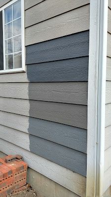 Color Of Exterior Houses, Whole House Paint Colors 2023 Sherwin Williams, Popular Outside House Colors Exterior Paint, Grey Shed Paint, Aluminum Siding Paint Before And After, Painted Cladding Exterior, Painted Summer House, Charcoal Slate Benjamin Moore Exterior, Painted Summerhouse Exterior