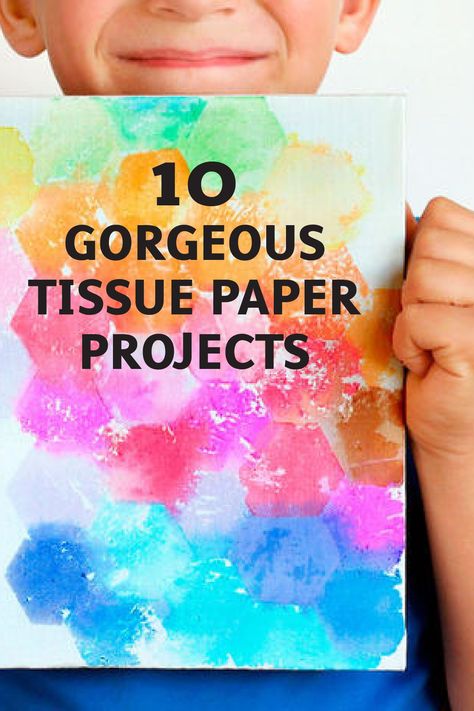 Tissue paper is a convenient and easy material when crafting. Check out these 10 Gorgeous Tissue Paper Projects for easy DIY kids’ projects to keep your children entertained as the weather cools this fall. Add Bounty Paper Towels to your materials list for quick and easy cleanup. Decoupage Art Canvas Tissue Paper, Crepe Paper Projects, Crafts With Tissue Paper For Kids, Tissue Paper Squares Craft Ideas, Diy With Tissue Paper, Tissue Paper Modge Podge Projects, Quick And Easy Art Projects For Kids, Tissue Paper Art For Adults, Crepe Paper Crafts For Kids