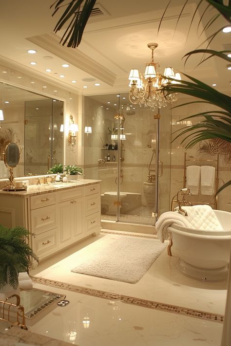 Transform Your Space: Luxurious Marble Bathroom Design Ideas Bathroom With Vanity Ideas, Walk In Shower Large Bathroom, Luxury Bedroom Bathroom, Bathroom Elegant Luxury, Aesthetic Luxury Bathroom, Old Money Mansion Bathroom, Cozy Luxury Bathroom, Zepeto Bathroom Background, Old Money Bathroom Decor