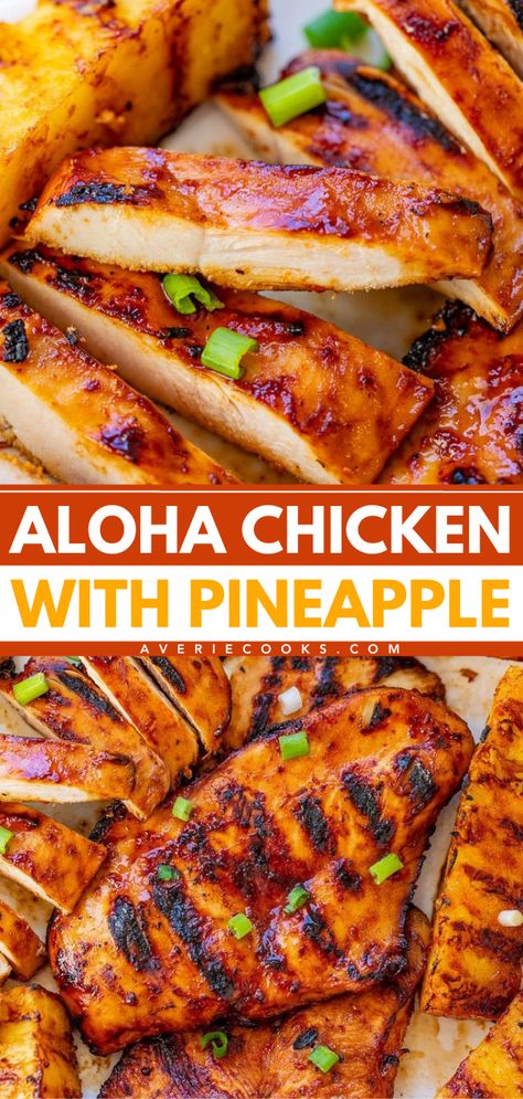 The perfect summer grilling idea for parties! Everyone will love this grilled aloha chicken. Not only is this Hawaiian Grilled Chicken and Pineapple flavorful, but it is also healthy and gluten-free! Plus, this summer dinner recipe is also great for casual weeknights! Health Dinner Ideas Clean Eating, Yummy Simple Dinners, Chicken Dinner Recipes Gluten Free, Healthy Fun Meals, Hot Weather Food Recipes Summer, Dinner Options For Family, Family Grill Dinner Ideas, Summer Time Meals Dinners, Fast And Easy Meals