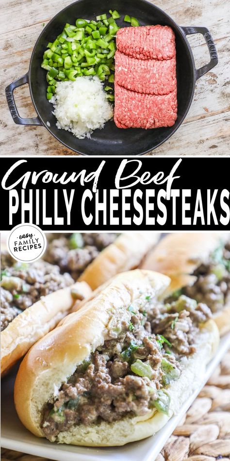 Ground Beef Philly, Cheese Steaks, Philly Cheesesteaks, Philly Cheese Steak Recipe, Cheesesteak Recipe, Healthy Ground Beef, Hearty Dinner Recipes, Dinner Sandwiches, Dinner With Ground Beef