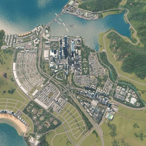 Friedensreich Hundertwasser, Cities Skylines City Layout, Cities Skylines Starting Layout, Cities Skylines 2 Layout Ideas, City Skylines Layout, Cities Skylines Ideas, City Layout Design, Cities Skylines Airport, City Planning Design Layout