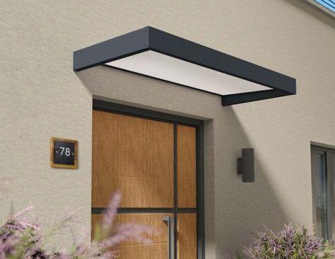 Canopy Over Door, Modern Awnings, Door Canopy Modern, Awning Over Door, Front Door Awning, Door Overhang, Front Door Canopy, Door Shades, Porch Canopy