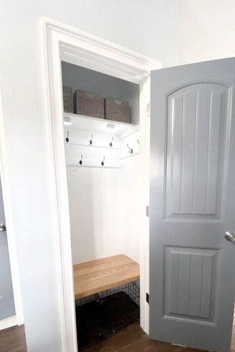 Small Entryway Closet, Small Entry Closet, Entry Closet Ideas, Entryway Closet Makeover, Entry Closet Organization, Coat Closet Makeover, Coat Closet Ideas, Small Closet Makeover, Small Coat Closet