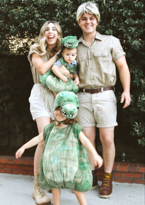 Irwin Family Halloween Costume, Crocodile Hunter Family Costume, Family Of 3 Halloween Costumes Dinosaur, Steve Irwin Family Costume, Clive Bixby And Juliana Costume, Family Dinasour Costumes, Zoo Keepers Family Costume, Crocodile Halloween Costume, Crocodile Hunter Couple Costume