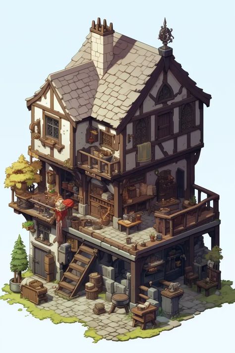 https://aituts.com/wp-content/uploads/2023/07/yubinm_Isometric_clean_pixel_art_image_cutaway_medieval_house_o_07d935d7-09c5-44c2-bf2b-4050e9339272.webp Isometric Building Illustration, Japanese House Art, Fantasy House Concept, Castle Concept Art, Minecraft Medieval House, Fantasy Buildings, Architecture Blueprints, Minecraft Houses Blueprints, Minecraft Castle