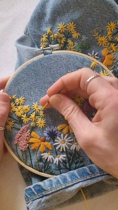 @chloe.amy.avery #embroidery #embroideryart #embroiderydesign #flower #flowers #fantasy #art #tutorial #hoopart #embroideryartist | Instagram Instagram, Embroidery, Flowers, Embroidery On Jeans, Jeans Embroidery, Handmade Embroidery, Thread, On Instagram