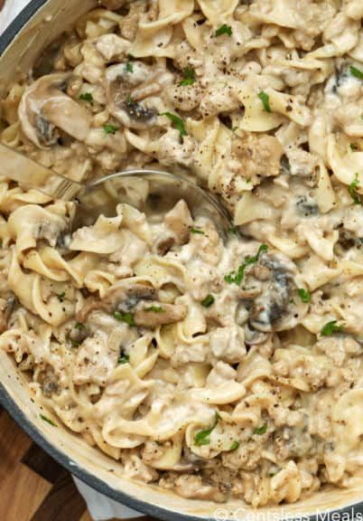 Creamy Mushroom Beef Stroganoff recipe - CentsLess Meals Recipe Using Cream Of Mushroom Soup, Beef Mushroom Stroganoff, Stroganoff Casserole, Hamburger Stroganoff Recipe, Recipe With Cream Of Mushroom Soup, Pork Posole, Homemade Beef Stroganoff, Mushroom Stroganoff Recipe, Posole Recipe