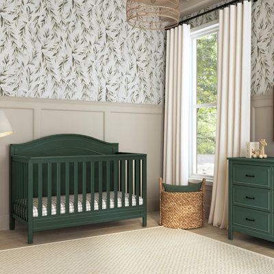 The polished Charlie 4-in-1 Crib features a gracefully arched headboard with delicately carved molding and slim feet. The crib easily converts from a crib to a toddler bed, daybed, and full-size bed. Color: Forest Green | DaVinci Charlie 4-in-1 Convertible Crib Wood in Green | 43.67 H x 30.41 W in | Wayfair Green Crib, Green Nursery Boy, Boho Baby Boy, Crib To Toddler Bed, 4 In 1 Crib, Bed Daybed, Green Dresser, Arched Headboard, Green Nursery