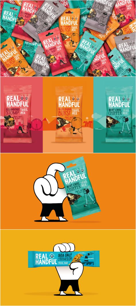 Brandon - Real Handful #snacks #packaging Trail Mix Packaging Design, Snacks Logo Design Ideas, Snack Bar Packaging, Trendy Packaging Design, Trail Mix Packaging, Energy Bar Packaging, Snack Branding, Snacks Packaging Design, Snack Packaging Design