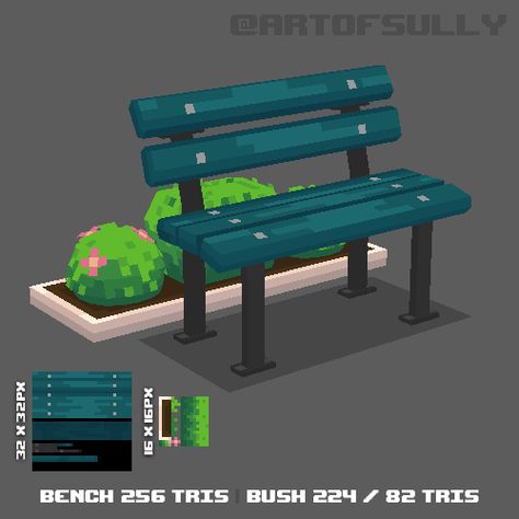 ArtStation - 3D Pixel-Art Park Bench (Commission), Brendan Sullivan 3d Low Poly Pixel Art, Low Poly Game Character, 3d Pixel Art, Voxel Games, Art Park, 3d Pixel, Environment Props, Low Poly Games, Pixel Art Tutorial