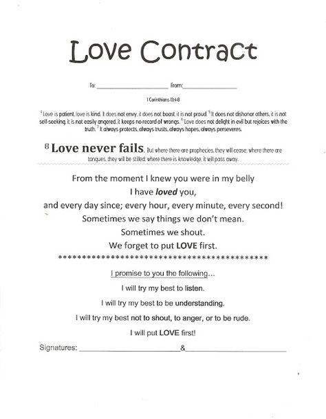 Homespun Sweet: Love Contract Humour, Contract With Boyfriend, Cute Contract For Boyfriend, Boyfriend And Girlfriend Contract, Couple Contract Relationships, Bf And Gf Contract, Love Contract Couple, Relationship Contract Couple, Love Contract For Him