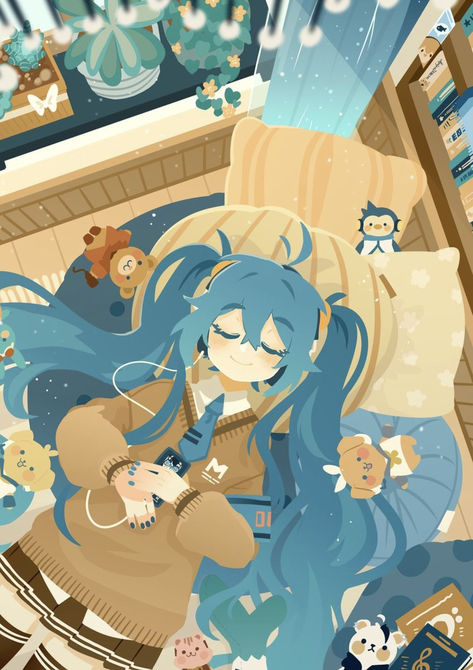 Blue Hair, Animals, Anime, Hair, An Anime, Vocaloid, Bed, Blue