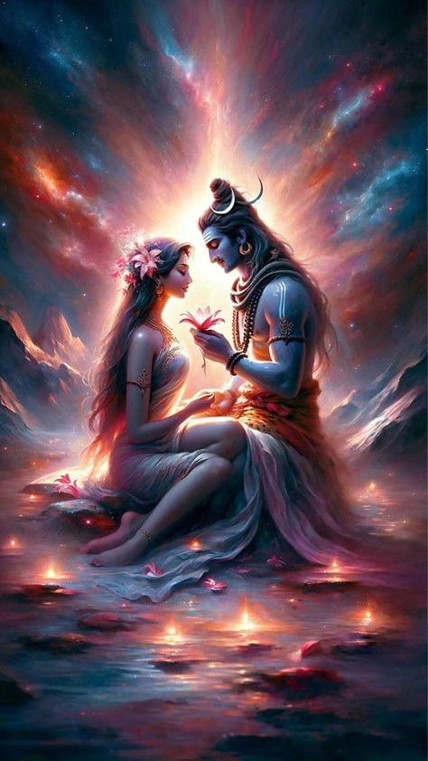 In the divine dance of life, we, Shiva and Shakti, exemplify ultimate balance and unity. To our beloved Twin Flame lovers, remember, you're two halves of the same divine flame. Your love, like ours, transcends physicality and merges in spiritual oneness. Journey together with patience, unconditional love, trust, and let destiny manifest! Mahadev Parvati, Shiv Parvati, Soulful Art, Pictures Of Shiva, Lord Wallpapers, Shiva Lord, Shiva Tattoo, Shiva Parvati Images, Shiva Painting