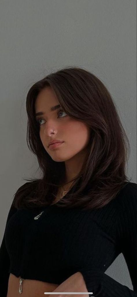 Light Brown Hair Black Eyebrows, Brunette Haircuts Medium, Shoulder Lenght Haircut Girl, Hair Cut For Think Hair Girl, Mid Length Haircuts Straight Hair, Hair Cut 2024 Girl Medium, Summer Haircuts Straight Hair, Short Layers For Medium Length Hair, Haircut Ideas Mid Length