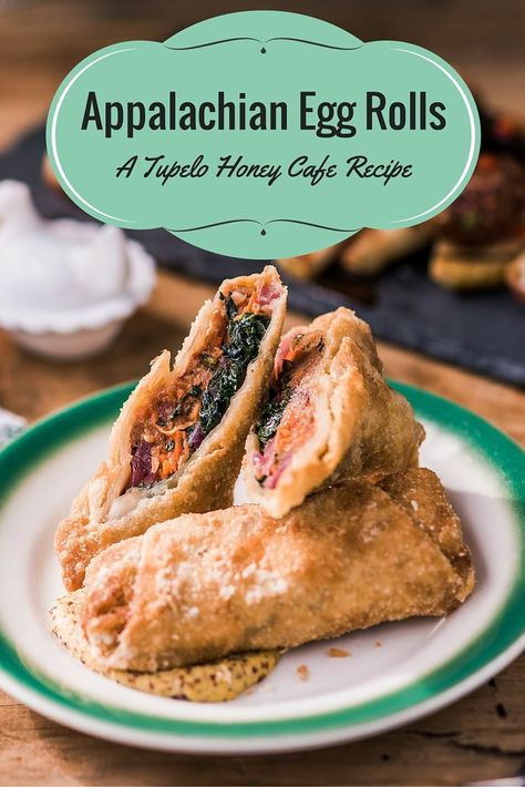 Appalachian Egg Rolls Recipe | Tupelo Honey Tupelo Honey Recipes, Eggrolls Recipe, Pulled Pork Egg Rolls, Jalapeño Sauce, Appalachian Recipes, Honey Cafe, Red Onion Recipes, Asian Appetizers, Pork Egg Rolls