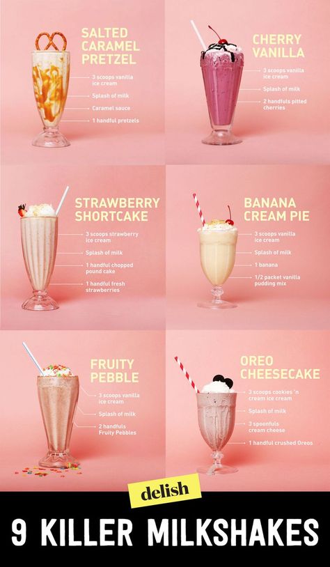 9 Killer Milkshakes That Will Rock Your World Resep Starbuck, Resep Koktail, Oreo Shake, Resep Juice, Best Milkshakes, Oreo Milkshake, Resep Smoothie, Starbucks Drinks Recipes, Milk Shakes