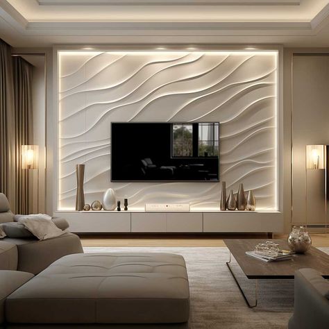 White Background Living Room, Luxury Tv Wall, Tv Wall Panel, Stair Lights, Modern Tv Wall, Latest Living Room Designs, Wall Panel Design, Hall Interior Design, تصميم للمنزل العصري