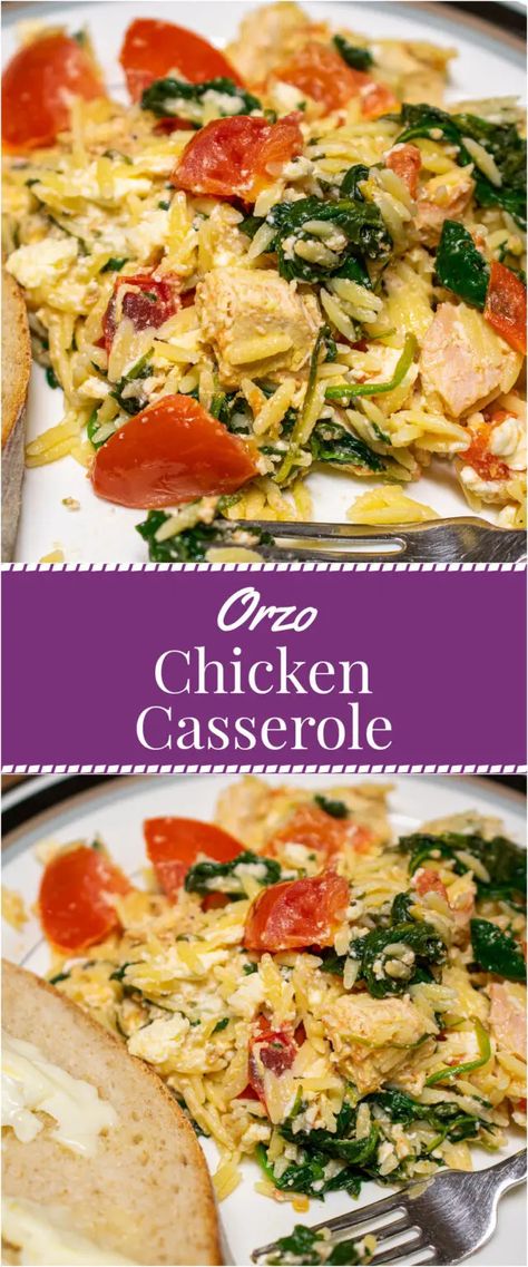 Chicken Orzo Casserole, Orzo Recipes Healthy, Orzo Casserole, Orzo Dinner Recipes, Chicken Spinach Bake, Casserole With Spinach, Orzo Chicken, Orzo Spinach, Spinach Recipes Healthy