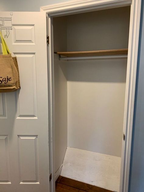 Since recently updating our entryway I thought it was time to also update our entryway coat closet. This project definitely made our small closet more functional without spending any additional money as we used all items we had on hand! This is the before picture. As you can see there is not a lot of storage area for shoes, etc. Time to add some DIY shelving with reclaimed wood we had on hand. Add Bracing First step we did was measure the areA we wanted to add a bottom shelf to.… Diy Entryway Closet, Entryway Closet Ideas, Entryway Coat Closet, Small Entryway Closet, Small Entry Closet, Entry Closet Makeover, Entryway Closet Makeover, Coat Closet Makeover, Coat Closet Ideas