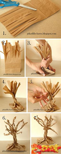 paper bag tree...3D spring sculpture. brillant Thanksgiving Crafts, Lv Bags, Kunst For Barn, Oppgaver For Barn, Hantverk Diy, Mandala Tattoo Design, Paper Tree, Seni Origami, Autumn Activities